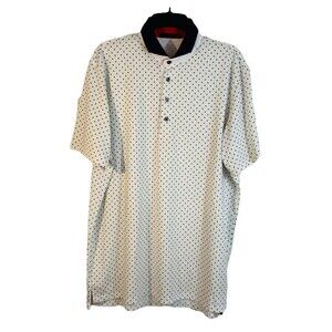 Greyson Golf Polo Shirt Mens Large White w/ Navy Wolf Pattern and Wolf Logo